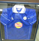 Leicester City Football Club shirt, signed, framed and glazed, frame 84 x 87 cm.