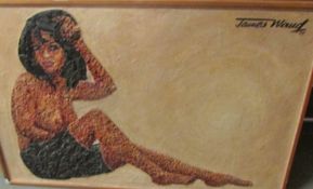 James Waud picture of a semi-nude female made from painted shells/pebbles, signed and dated 1975.