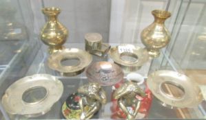 A mixed lot of brass items including oriental.