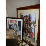 A framed and glazed watercolour and print 'Brewery Shire Horses' advertising Bass and Tetley Beer.