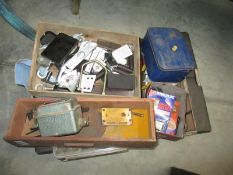 A miscellaneous box of tools, drills and electronics etc.