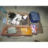 A miscellaneous box of tools, drills and electronics etc.