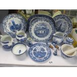 A quantity of blue and white china including Booths,
