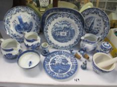 A quantity of blue and white china including Booths,