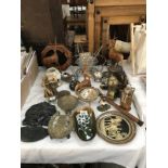 A quantity of metal and wooden items including dishes/figures etc.