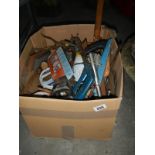A box of hand tools and fixings