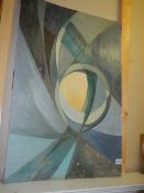 A N Rushton oil on board painting entitled 'Spheres and Circles' dated 1971, inscribed verso.