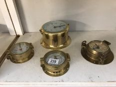3 ship style clocks and a barometer