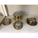 3 ship style clocks and a barometer