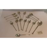 15 silver coffee spoons and one other, approximately 160 grams.