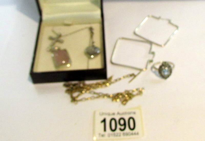 5 items of silver jewellery including stone set gold cross, 6 pendant earrings etc.