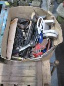 A box of toolsinc. G clamps, stilson etc.