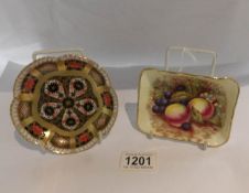 A Royal Crown Derby Imari pattern pin dish and an Aynsley fruit decorated pin dish.