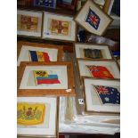 9 framed and glazed large flag silks.