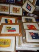 9 framed and glazed large flag silks.