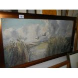 A Peter Scott (1909-1989) original oil painting on board 'Mallard Over The Marsh', signed.