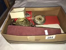 A good mixed lot including pocket watches, paper knife with silver handle, coins,