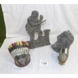 4 metal items including American Indian chief head.