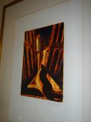 A Fiona Keys modernist limited edition 5/20 lino cut print on B.F.