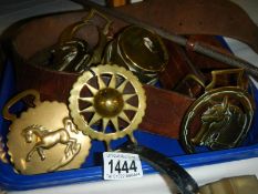 A mixed lot including horse brasses.