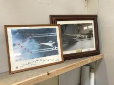 A framed and glazed photo of the Red Arrows with Concorde and framed and glazed photo of a Spitfire