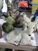 5 stone garden ornaments of deer's and fawn