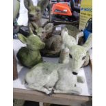 5 stone garden ornaments of deer's and fawn