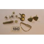 A collection of vintage cuff links, tie pins, collar studs etc (12 items in total).