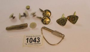 A collection of vintage cuff links, tie pins, collar studs etc (12 items in total).