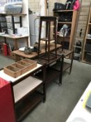 3 1930's tea trolleys, cutlery box etc.