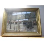 A framed and glazed color print of ''Morning Parade at the Tower of London'' by French painter and