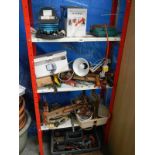 5 shelves of electrical items including shelves