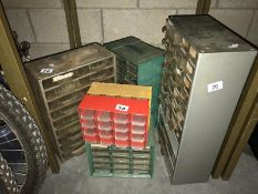 6 assorted metal and plastic storage chests