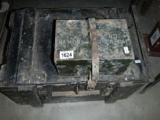 A military No.1 2 men 1 day rations tin box and a wooden trunk.