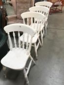 A painted set of pine kitchen chairs