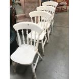 A painted set of pine kitchen chairs