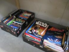 2 boxes of books including childrens annuals and books, ordnance survey maps, novels etc.