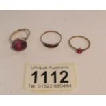 3 9ct gold rings set garnets.