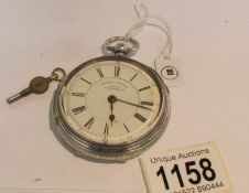 A chronograph Victorian Fusee silver pocket watch - mechanism marked S Solomon, Manchester.