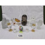 5 glass owl paperweight and 5 miniature glass owls.