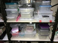 2 shelves of storage boxes