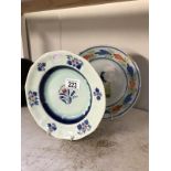 A mid 19th century quimper plate A/F with an Adams Calyx ware dish