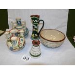 5 items of studio pottery including motto ware.