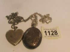 A silver locket on silver chain (approximately 35 grams) and a silver heart locket (approximately