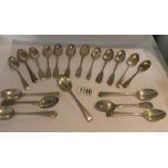 19 silver teaspoons including Victorian, approximately 14 ounces.