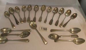 19 silver teaspoons including Victorian, approximately 14 ounces.