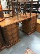 A solid pine double pedestal dressing table