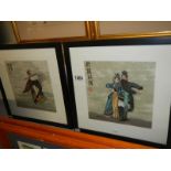 2 oriental watercolours - one of a man and woman (possibly husband and wife),