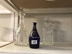 2 glass decanters and a Bristol blue bottle