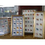 5 framed and glazed sets of silk cigarette cards of flags.